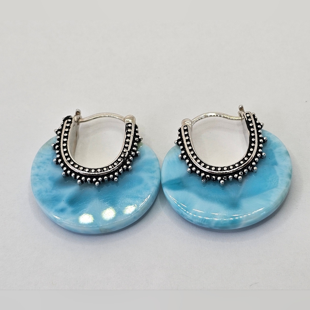 Genuine Dominican Republic Laramar Earrings 925 - Picture 2 of 6